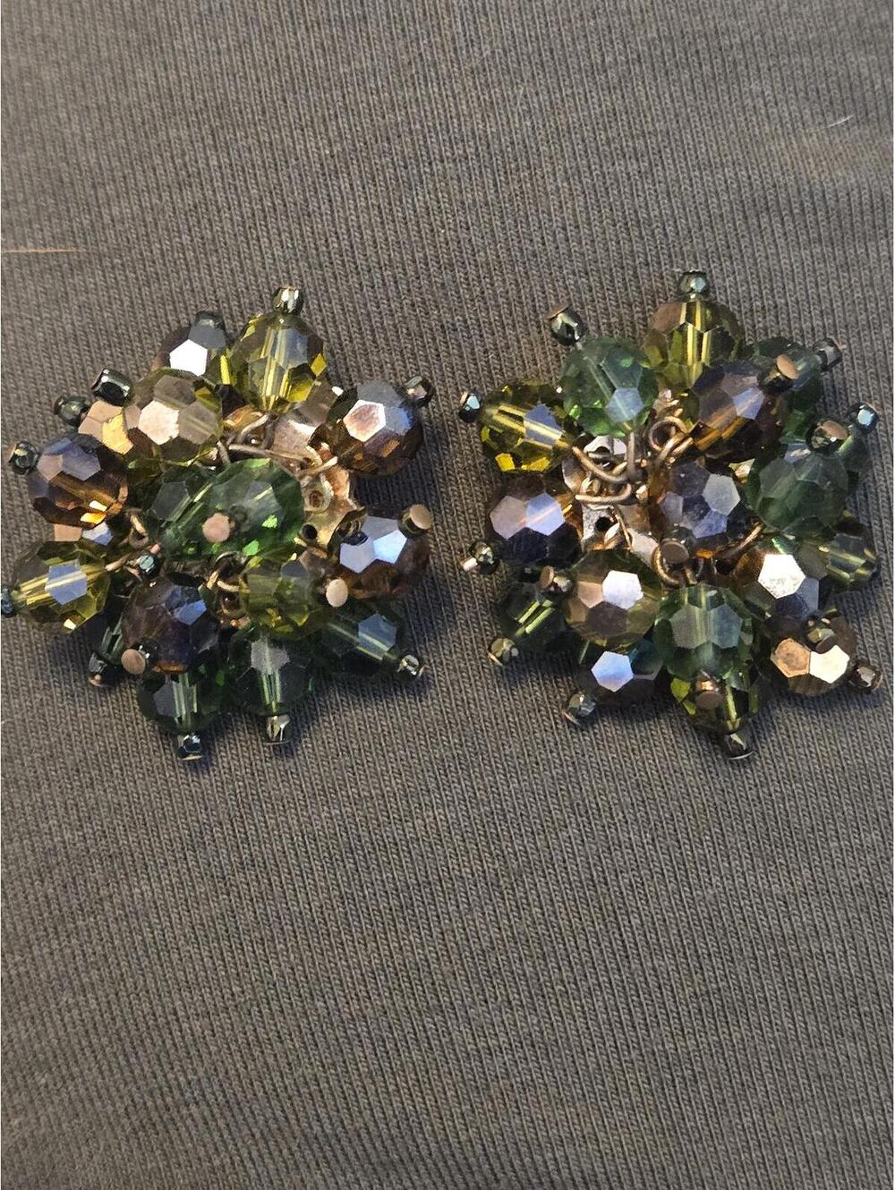 Vintage Marvella Green Colorful Cluster Non Pierced Clip On Earrings